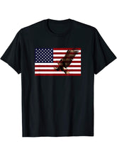 American Flag with Bald Eagle T-Shirt 180G 100% Cotton Printed Round Neck Short-Sleeve T-Shirt, Gifts for Men Dad Husband Grandpa, S-XXXL, Black