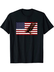 American Flag with Bald Eagle T-Shirt 180G 100% Cotton Printed Round Neck Short-Sleeve T-Shirt, Gifts for Men Dad Husband Grandpa, S-XXXL, Black