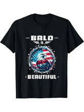 Bald Is Beautiful 4th of July Independence Day Bald Eagle T-Shirt 180G 100% Cotton Printed Round Neck Short-Sleeve T-Shirt, Gifts for Men Dad Husband Grandpa, S-XXXL, Black