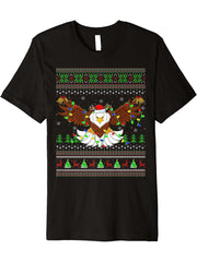 Bald Eagle Bird Lover Xmas Santa Bald Eagle Ugly Christmas Premium T-Shirt 180G 100% Cotton Printed Round Neck Short-Sleeve T-Shirt, Gifts for Men Dad Husband Grandpa, S-XXXL, Black
