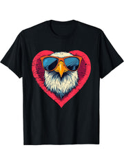 Retro Bald Eagle Men Women Boy Girl Valentines Day Funny T-Shirt 180G 100% Cotton Printed Round Neck Short-Sleeve T-Shirt, Gifts for Men Dad Husband Grandpa, S-XXXL, Black