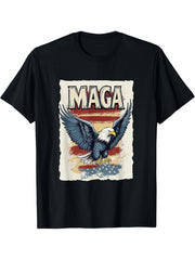 MAGA Bald Eagle T-Shirt 180G 100% Cotton Printed Round Neck Short-Sleeve T-Shirt, Gifts for Men Dad Husband Grandpa, S-XXXL, Black