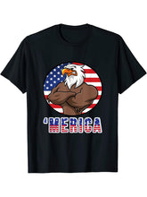 Bald Eagle 'Merica - Patriotic America USA 4th of July T-Shirt 180G 100% Cotton Printed Round Neck Short-Sleeve T-Shirt, Gifts for Men Dad Husband Grandpa, S-XXXL, Black