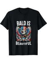 Bald Is Beautiful 4th of July Independence Day Bald Eagle T-Shirt 180G 100% Cotton Printed Round Neck Short-Sleeve T-Shirt, Gifts for Men Dad Husband Grandpa, S-XXXL, Black