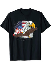 USA Flag 4th Of July Liberty Patriotic American Bald Eagle T-Shirt 180G 100% Cotton Printed Round Neck Short-Sleeve T-Shirt, Gifts for Men Dad Husband Grandpa, S-XXXL, Black