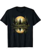 Nature Reflection Forest Trees Outdoor Wildlife T-Shirt 180G 100% Cotton Printed Round Neck Short-Sleeve T-Shirt, Gifts for Men Dad Husband Grandpa, S-XXXL, Black