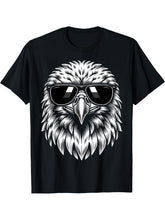 American Bald Eagle with Sunglasses T-Shirt 180G 100% Cotton Printed Round Neck Short-Sleeve T-Shirt, Gifts for Men Dad Husband Grandpa, S-XXXL, Black