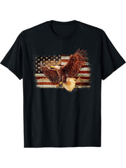 Bald Eagle 4th Of July American Flag Patriotic USA T-Shirt 180G 100% Cotton Printed Round Neck Short-Sleeve T-Shirt, Gifts for Men Dad Husband Grandpa, S-XXXL, Black