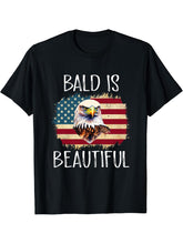 Bald Is Beautiful 4th of July Independence Day Bald Eagle T-Shirt 180G 100% Cotton Printed Round Neck Short-Sleeve T-Shirt, Gifts for Men Dad Husband Grandpa, S-XXXL, Black