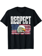 Respect the American Flag Bald Eagle T-Shirt 180G 100% Cotton Printed Round Neck Short-Sleeve T-Shirt, Gifts for Men Dad Husband Grandpa, S-XXXL, Black