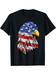 4th of July USA American Flag Patriotic Bald Eagle T-Shirt 180G 100% Cotton Printed Round Neck Short-Sleeve T-Shirt, Gifts for Men Dad Husband Grandpa, S-XXXL, Black