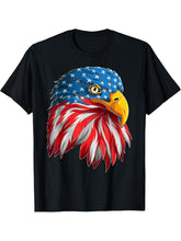 Bald Eagle USA American Flag T-Shirt 180G 100% Cotton Printed Round Neck Short-Sleeve T-Shirt, Gifts for Men Dad Husband Grandpa, S-XXXL, Black
