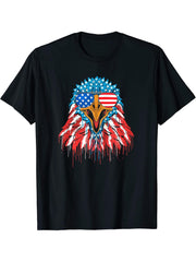 4th Of July Patriotic Bald Eagle American Flag Sunglasses T-Shirt 180G 100% Cotton Printed Round Neck Short-Sleeve T-Shirt, Gifts for Men Dad Husband Grandpa, S-XXXL, Black