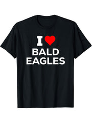 Funny Cute I Heart Love Bald Eagles T-Shirt 180G 100% Cotton Printed Round Neck Short-Sleeve T-Shirt, Gifts for Men Dad Husband Grandpa, S-XXXL, Black