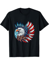 American Bald Eagle USA Flag Shirt 4th of July Eagle USA T-Shirt 180G 100% Cotton Printed Round Neck Short-Sleeve T-Shirt, Gifts for Men Dad Husband Grandpa, S-XXXL, Black