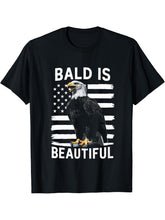 Bald Is Beautiful 4th of July Bald Eagle Patriotic Vintage T-Shirt 180G 100% Cotton Printed Round Neck Short-Sleeve T-Shirt, Gifts for Men Dad Husband Grandpa, S-XXXL, Black