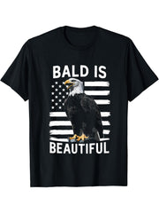 Bald Is Beautiful 4th of July Bald Eagle Patriotic Vintage T-Shirt 180G 100% Cotton Printed Round Neck Short-Sleeve T-Shirt, Gifts for Men Dad Husband Grandpa, S-XXXL, Black