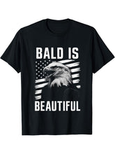 Bald Is Beautiful 4th of July Bald Eagle Patriotic Vintage T-Shirt 180G 100% Cotton Printed Round Neck Short-Sleeve T-Shirt, Gifts for Men Dad Husband Grandpa, S-XXXL, Black