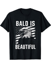 Bald Is Beautiful 4th of July Bald Eagle Patriotic Vintage T-Shirt 180G 100% Cotton Printed Round Neck Short-Sleeve T-Shirt, Gifts for Men Dad Husband Grandpa, S-XXXL, Black