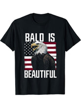 Bald Is Beautiful 4th of July Bald Eagle Patriotic Vintage T-Shirt 180G 100% Cotton Printed Round Neck Short-Sleeve T-Shirt, Gifts for Men Dad Husband Grandpa, S-XXXL, Black