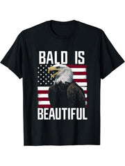 Bald Is Beautiful 4th of July Bald Eagle Patriotic Vintage T-Shirt 180G 100% Cotton Printed Round Neck Short-Sleeve T-Shirt, Gifts for Men Dad Husband Grandpa, S-XXXL, Black