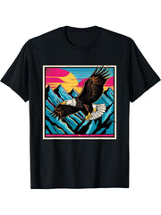 Majestic Bald Eagle Soaring Over Mountain Peaks Nature T-Shirt 180G 100% Cotton Printed Round Neck Short-Sleeve T-Shirt, Gifts for Men Dad Husband Grandpa, S-XXXL, Black