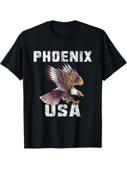 Retro Distressed Phoenix AZ USA Bald Eagle Gift T-Shirt 180G 100% Cotton Printed Round Neck Short-Sleeve T-Shirt, Gifts for Men Dad Husband Grandpa, S-XXXL, Black