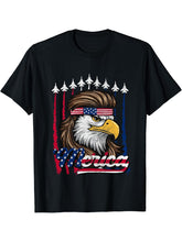 4th Of July Merica USA Flag Bald Eagle Patriotic Fighter Jet T-Shirt 180G 100% Cotton Printed Round Neck Short-Sleeve T-Shirt, Gifts for Men Dad Husband Grandpa, S-XXXL, Black