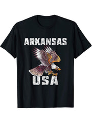 Retro Distressed Arkansas USA Bald Eagle Gift T-Shirt 180G 100% Cotton Printed Round Neck Short-Sleeve T-Shirt, Gifts for Men Dad Husband Grandpa, S-XXXL, Black