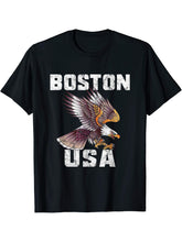 Retro Distressed Boston USA Bald Eagle Gift T-Shirt 180G 100% Cotton Printed Round Neck Short-Sleeve T-Shirt, Gifts for Men Dad Husband Grandpa, S-XXXL, Black