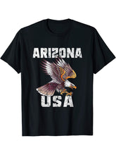 Retro Distressed Arizona USA Bald Eagle Gift T-Shirt 180G 100% Cotton Printed Round Neck Short-Sleeve T-Shirt, Gifts for Men Dad Husband Grandpa, S-XXXL, Black
