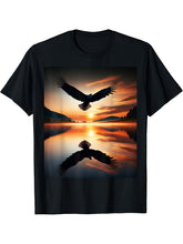 Bald Eagle Over Serene Lake T-Shirt 180G 100% Cotton Printed Round Neck Short-Sleeve T-Shirt, Gifts for Men Dad Husband Grandpa, S-XXXL, Black