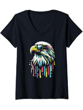 Womens Cool Bald Eagle Sunglasses Graphic Colorful Art Design V-Neck T-Shirt 180G 100% Cotton Printed Round Neck Short-Sleeve T-Shirt, Gifts for Men Dad Husband Grandpa, S-XXXL, Black