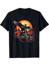 Biker Bald Eagle Riding Motorbike T-Shirt 180G 100% Cotton Printed Round Neck Short-Sleeve T-Shirt, Gifts for Men Dad Husband Grandpa, S-XXXL, Black