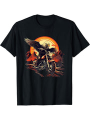 Biker Bald Eagle Riding Motorbike T-Shirt 180G 100% Cotton Printed Round Neck Short-Sleeve T-Shirt, Gifts for Men Dad Husband Grandpa, S-XXXL, Black