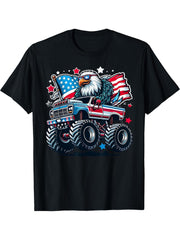 4th of July Patriotic American Flag Eagle USA Red White Blue T-Shirt 180G 100% Cotton Printed Round Neck Short-Sleeve T-Shirt, Gifts for Men Dad Husband Grandpa, S-XXXL, Black