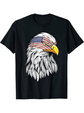 Patriotic Bald Eagle USA American Flag 4th of July T-Shirt 180G 100% Cotton Printed Round Neck Short-Sleeve T-Shirt, Gifts for Men Dad Husband Grandpa, S-XXXL, Black