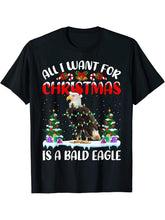 Funny Santa Hat All I Want For Christmas Is A Bald Eagle T-Shirt 180G 100% Cotton Printed Round Neck Short-Sleeve T-Shirt, Gifts for Men Dad Husband Grandpa, S-XXXL, Black