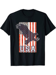 USA Bald Eagle American Flag Vintage Patriotic T-Shirt 180G 100% Cotton Printed Round Neck Short-Sleeve T-Shirt, Gifts for Men Dad Husband Grandpa, S-XXXL, Black
