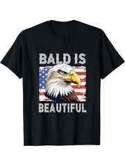 Bald Eagle Bald Is Beautiful T-Shirt 180G 100% Cotton Printed Round Neck Short-Sleeve T-Shirt, Gifts for Men Dad Husband Grandpa, S-XXXL, Black