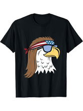 Patriotic Bald Eagle with Mullet, 4th of July Retro USA T-Shirt 180G 100% Cotton Printed Round Neck Short-Sleeve T-Shirt, Gifts for Men Dad Husband Grandpa, S-XXXL, Black