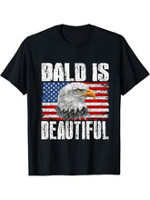 Bald Is Beautiful 4th of July Independence Day Bald Eagle T-Shirt 180G 100% Cotton Printed Round Neck Short-Sleeve T-Shirt, Gifts for Men Dad Husband Grandpa, S-XXXL, Black