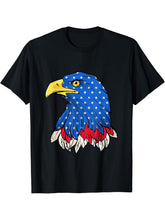 American Bald Eagle USA Flag 4th of July T-Shirt 180G 100% Cotton Printed Round Neck Short-Sleeve T-Shirt, Gifts for Men Dad Husband Grandpa, S-XXXL, Black