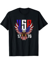 USA 1776 Bald Eagle American Flag4th of July Men Patriotic T-Shirt 180G 100% Cotton Printed Round Neck Short-Sleeve T-Shirt, Gifts for Men Dad Husband Grandpa, S-XXXL, Black