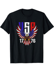 USA 1776 Bald Eagle American Flag4th of July Men Patriotic T-Shirt 180G 100% Cotton Printed Round Neck Short-Sleeve T-Shirt, Gifts for Men Dad Husband Grandpa, S-XXXL, Black