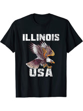 Retro Distressed Illinois USA Bald Eagle Gift T-Shirt 180G 100% Cotton Printed Round Neck Short-Sleeve T-Shirt, Gifts for Men Dad Husband Grandpa, S-XXXL, Black