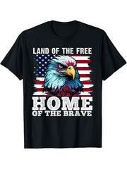 Patriotic American Bald Eagle Land of Free Independence Day T-Shirt 180G 100% Cotton Printed Round Neck Short-Sleeve T-Shirt, Gifts for Men Dad Husband Grandpa, S-XXXL, Black