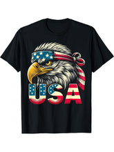 USA American Flag Bald Eagle Patriotic T-Shirt 180G 100% Cotton Printed Round Neck Short-Sleeve T-Shirt, Gifts for Men Dad Husband Grandpa, S-XXXL, Black