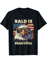Bald Is Beautiful 4th of July Independence Day Bald Eagle T-Shirt 180G 100% Cotton Printed Round Neck Short-Sleeve T-Shirt, Gifts for Men Dad Husband Grandpa, S-XXXL, Black