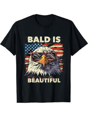 Bald Is Beautiful 4th of July Independence Day Bald Eagle T-Shirt 180G 100% Cotton Printed Round Neck Short-Sleeve T-Shirt, Gifts for Men Dad Husband Grandpa, S-XXXL, Black